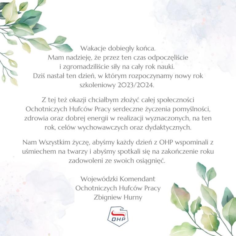 Życzenia Wojewódzkiego Komendanta na nowy rok szkoleniowy