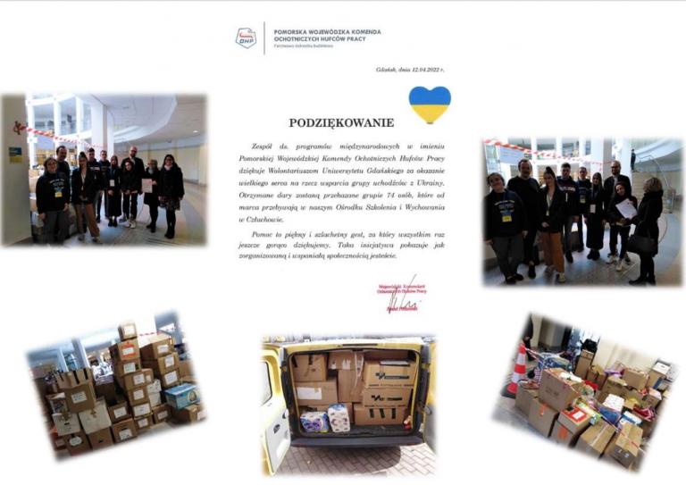 Podziękowanie dla wolontariuszy z Uniwersytetu Gdańskiego