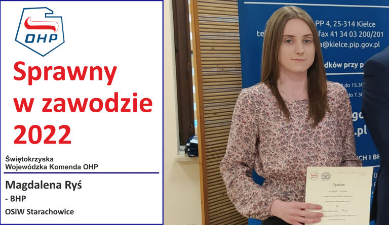 Prezentujemy finalistów konkursu „Sprawny w zawodzie”: Magdalena Ryś – BHP - OSiW Starachowice 