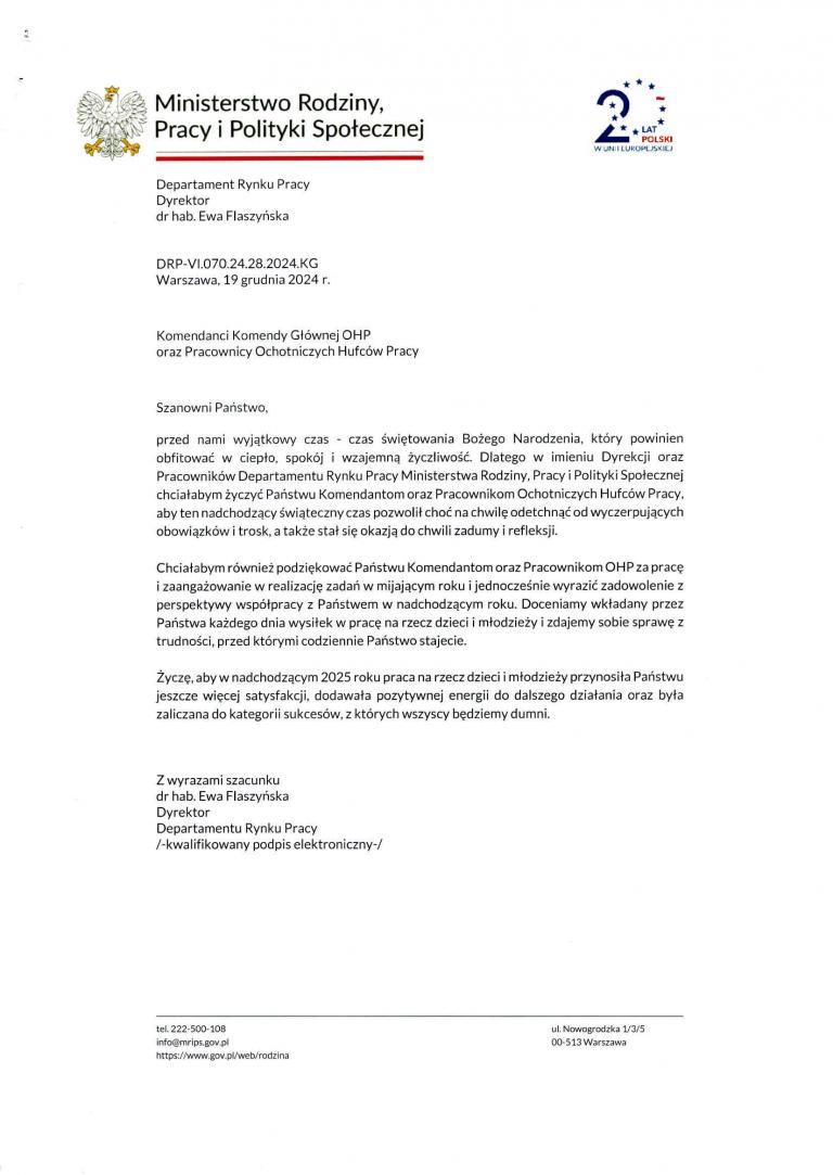 Życzenia z Ministerstwa Rodziny, Pracy i Polityki Społecznej