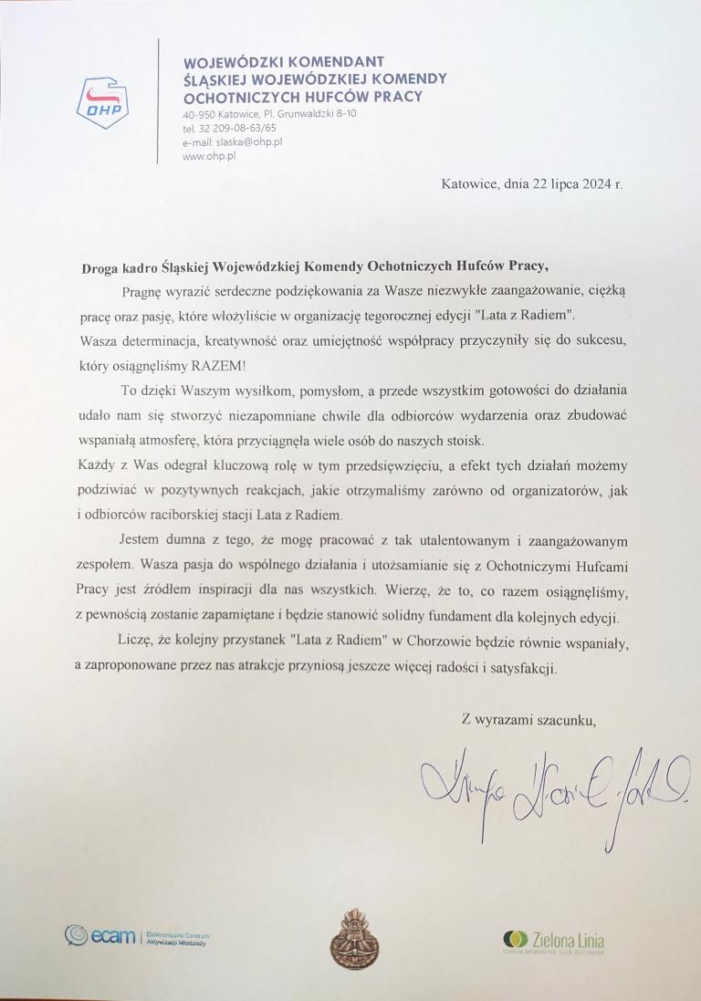 Podziękowania dla kadry
