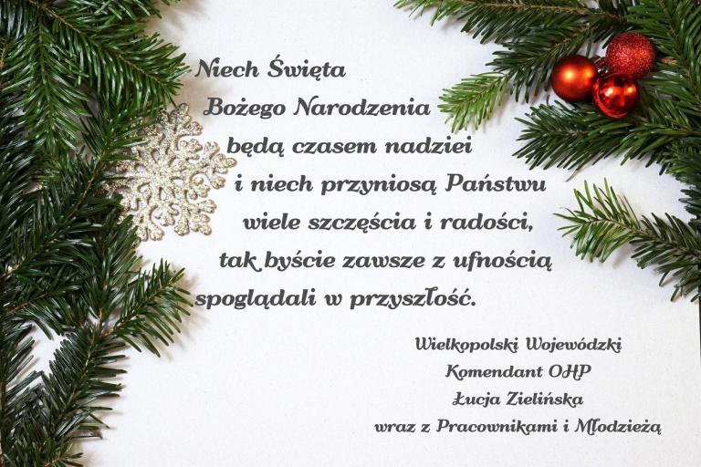 Życzenia bożonarodzeniowe Wielkopolskiego Wojewódzkiego Komendanta OHP