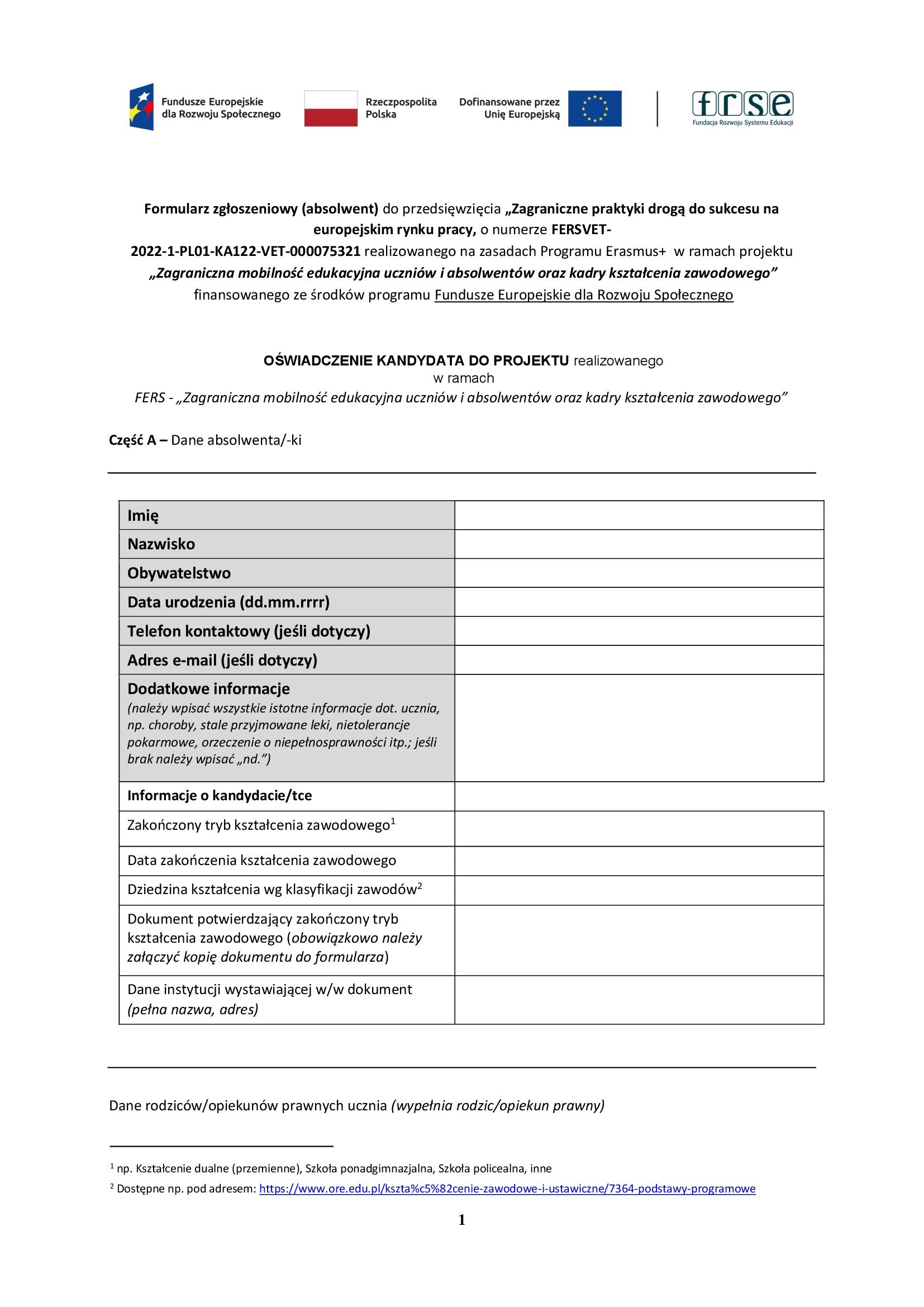 FORMULARZ ZGŁOSZENIOWY DLA ABSOLWENTA 00001