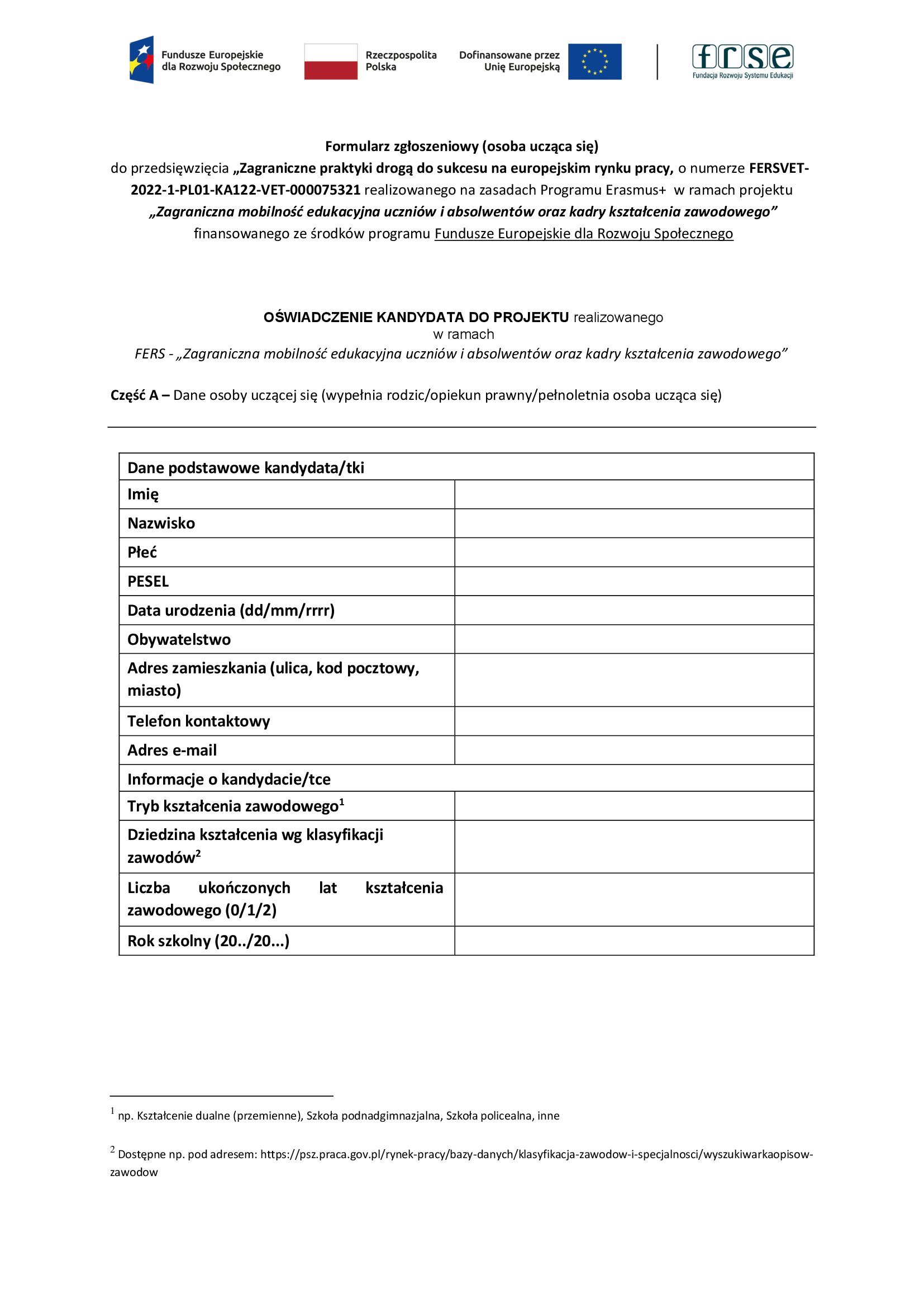 FORMULARZ ZGŁOSZENIOWY DLA UCZNIA 00001