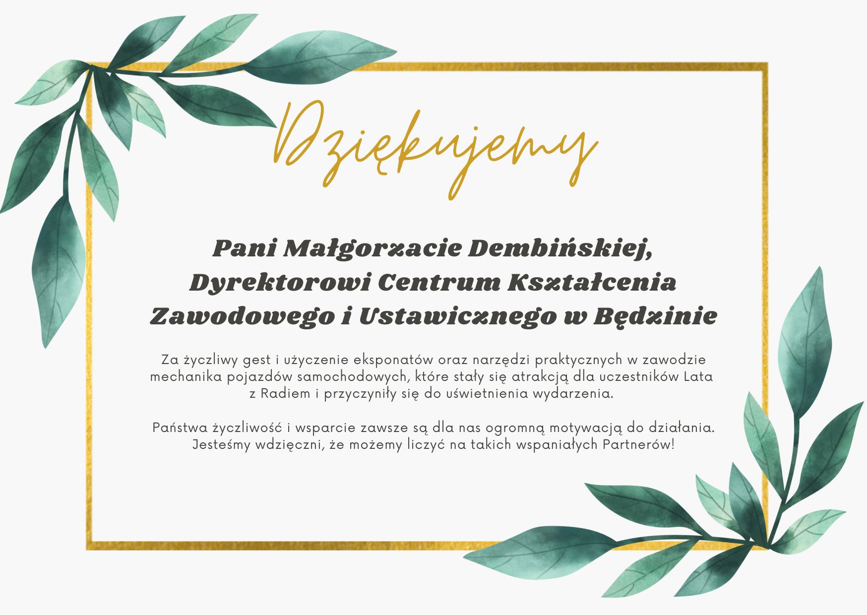 podziękowanie za wsparcie OHP Katowice2 1